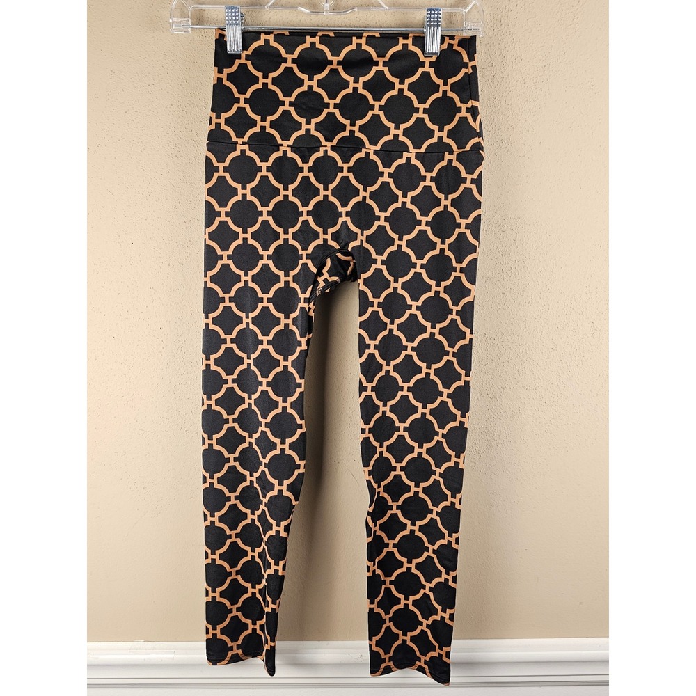 K-Deer Womens Black Gold Geometric Print Crop Leggings Medium